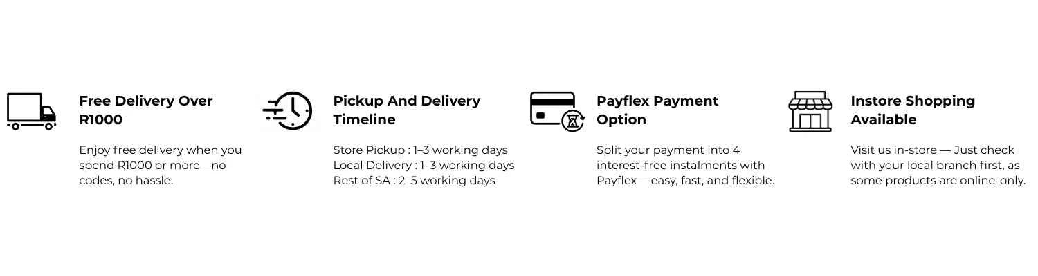 Free delivery over R1000, fast South Africa-wide shipping, Payflex 4-instalment payment option, and in-store vape shopping available.