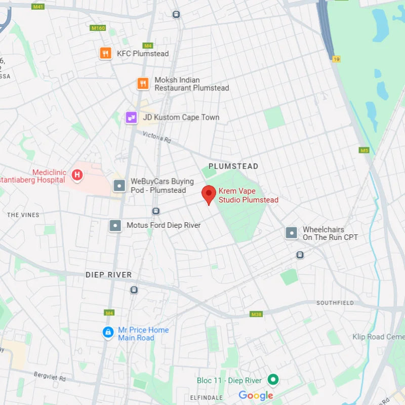 Map pinpointing Krem Vape Studio in Plumstead, Cape Town — quality vape products near Main Road.