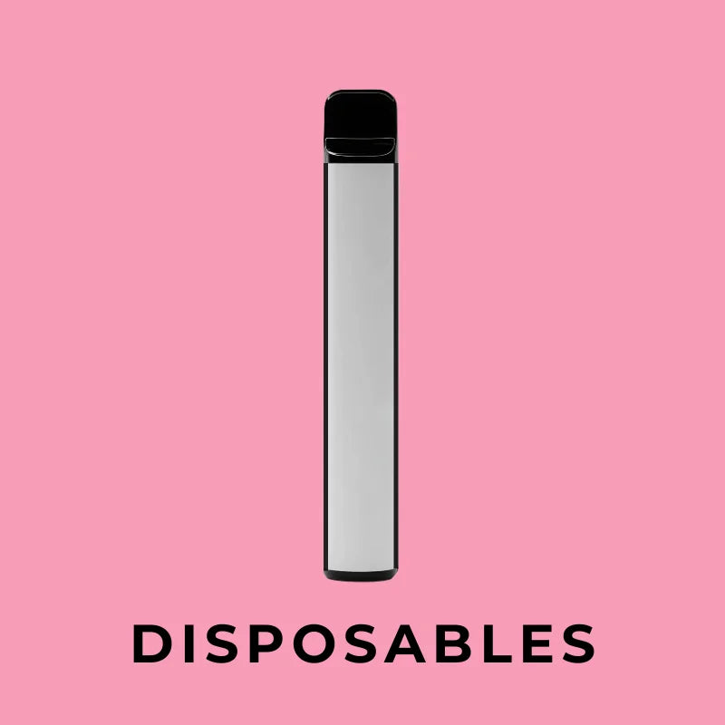 Colourful disposable vape devices lined up for sale