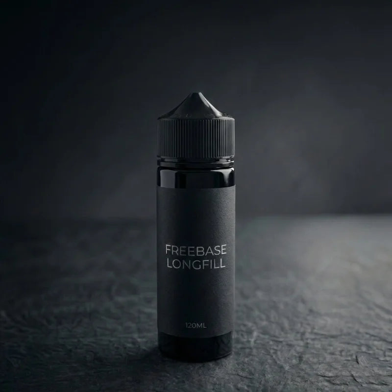 Freebase longfill vape juice bottle for dense clouds and sub-ohm vaping.