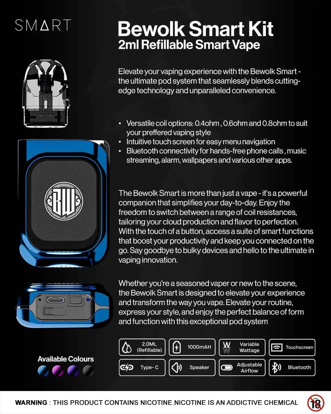 Bewolk Smart Pod Kit R450 | Krem Vape Studio Bewolk Smart Pod Kit R450 | Krem Vape Studio
